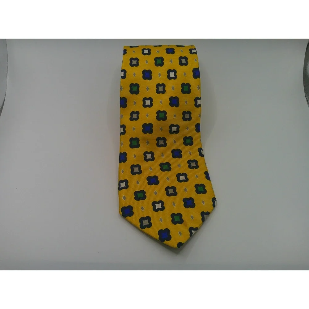 Bullock & Jones San Francisco Men's Yellow Silk Geometric Floral Necktie Tie